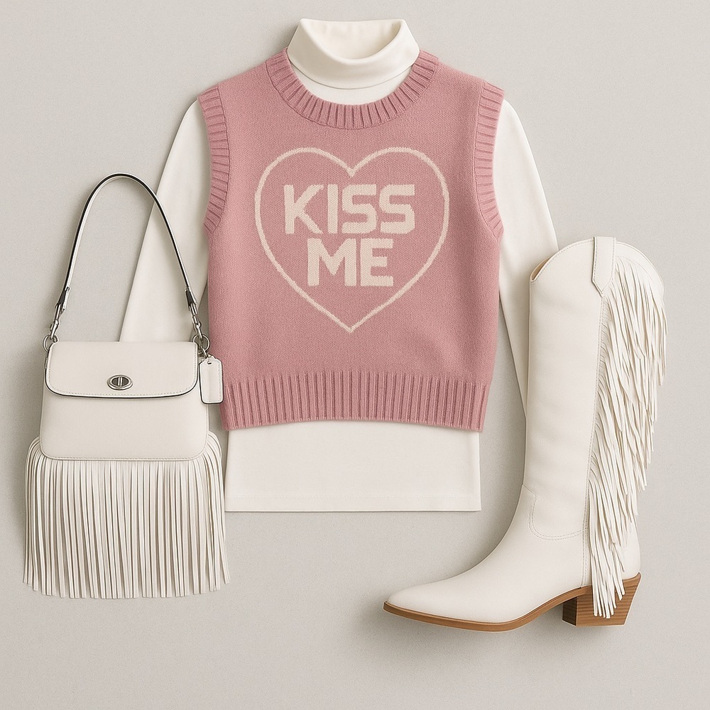 🆕🩷🤍valentines NWT Pink Sleeveless Sweater with Heart Design vest M